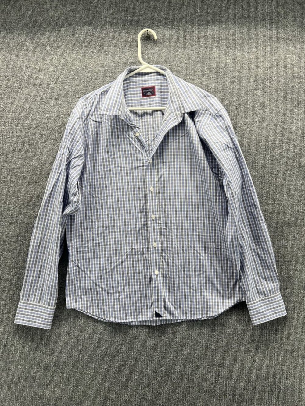 UNTUCKit Shirt Men Large Blue Check Long Sleeve Button Up Cotton Woven Casual